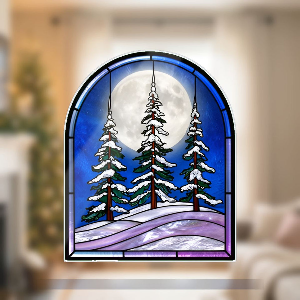 Snowy Evergreen Forest Arch Wavy Acrylic Suncatcher Ornament