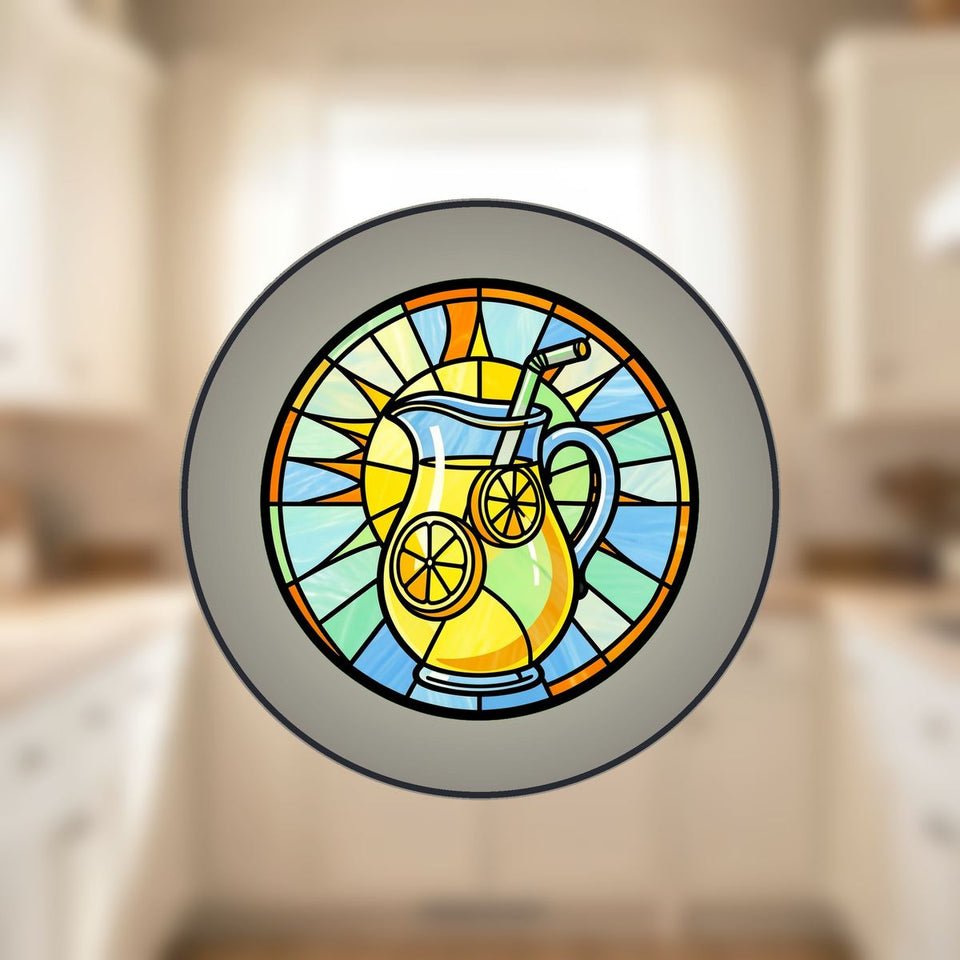 Lemonade Pitcher Summer Circle Stained Glass Suncatcher