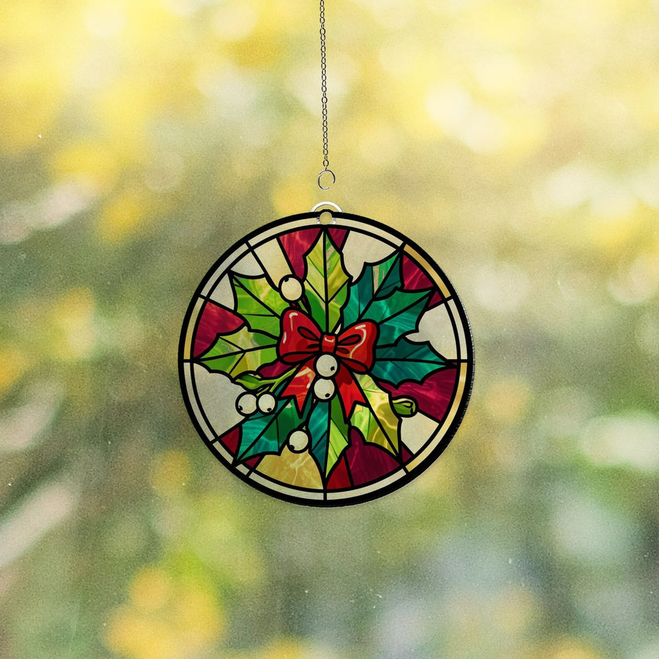 Mistletoe Bow Circle Acrylic Suncatcher