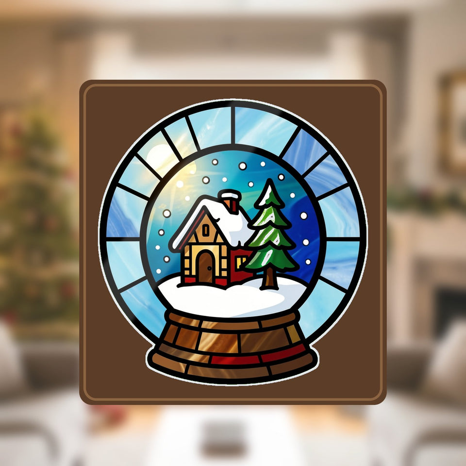 Snow Globe Cabin Circle Window Hanging Suncatcher