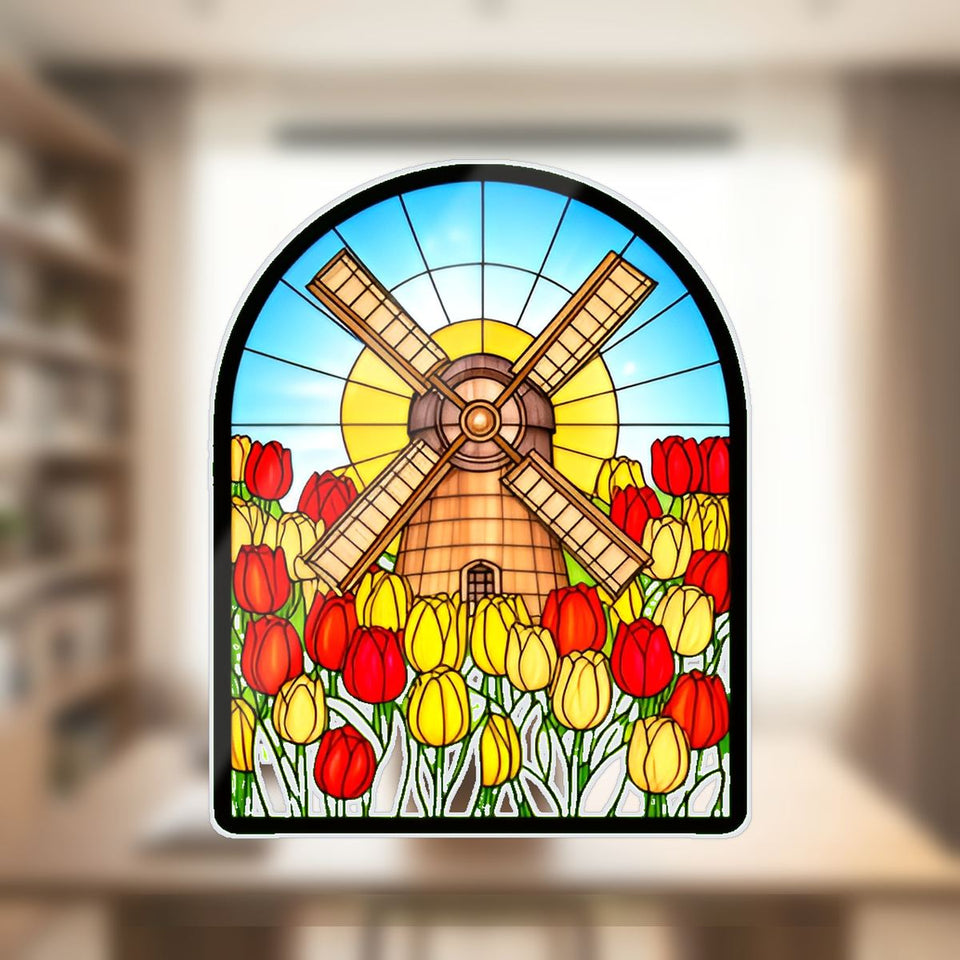 Tulip Windmill Arch Wavy Acrylic Suncatcher Ornament
