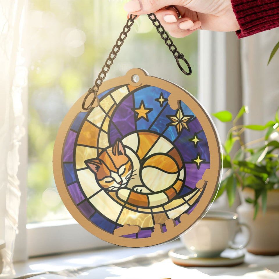 Sleeping Cat Crescent Window Window Hanging Suncatcher