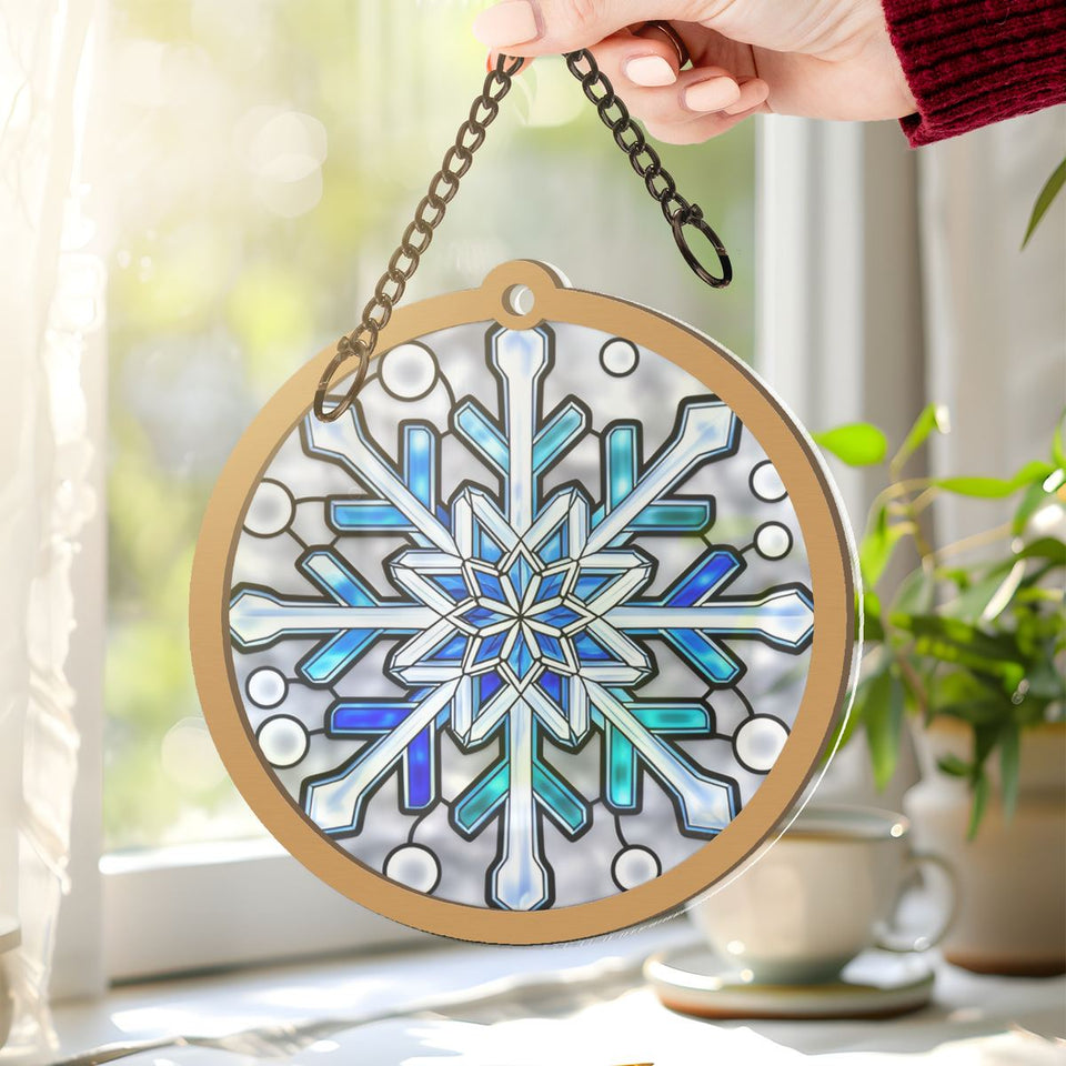 Frosted Snowflake Circle Window Hanging Suncatcher