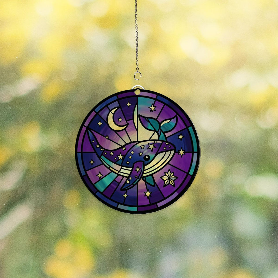 Starry Whale Night Circle Acrylic Suncatcher