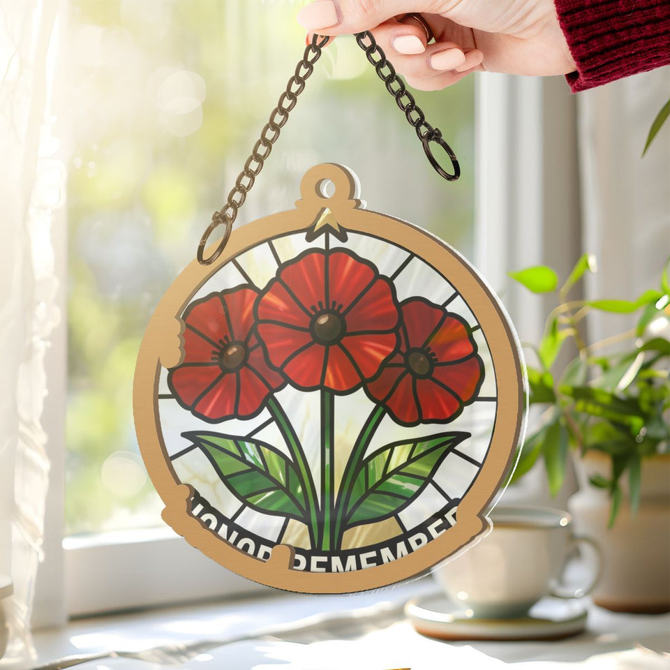 Red Poppy Veterans Circle Window Hanging Suncatcher