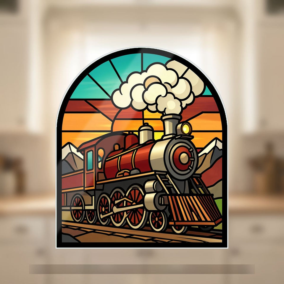 Steam Train Mountain Arch Wavy Acrylic Suncatcher Ornament