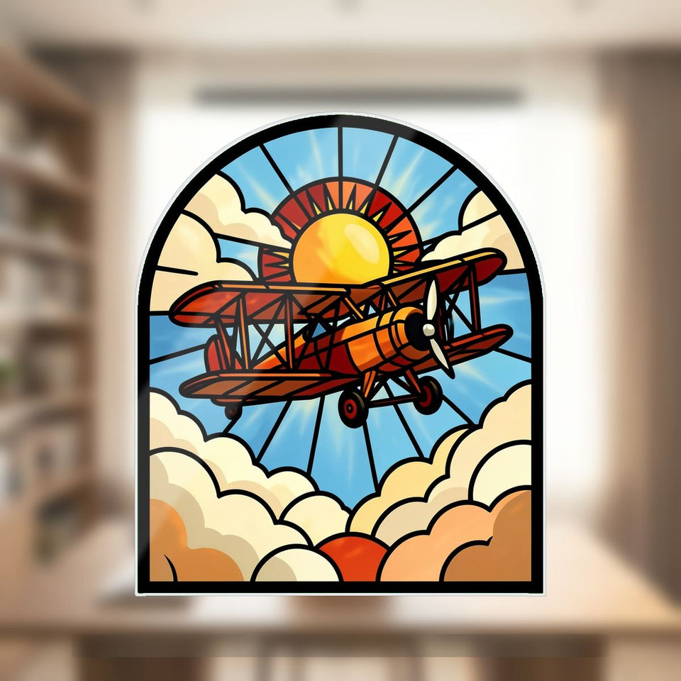 Vintage Biplane Clouds Arch Wavy Acrylic Suncatcher Ornament