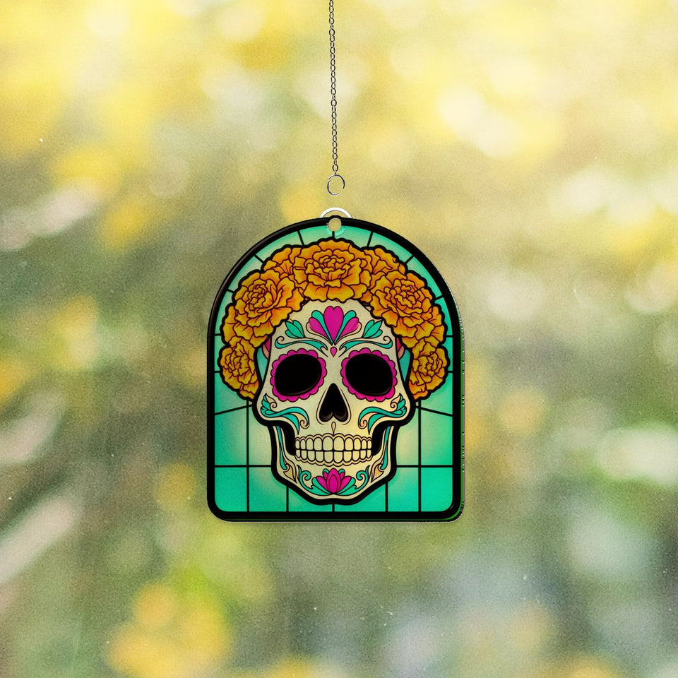 Sugar Skull Marigold Arch Acrylic Suncatcher