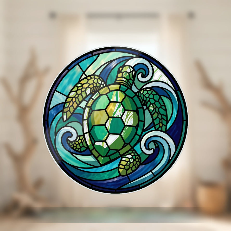 Sea Turtle Wave Circle Acrylic Suncatcher