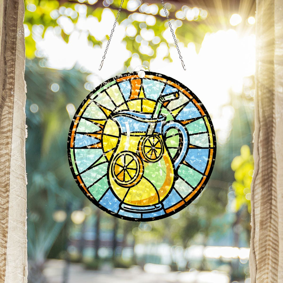 Lemonade Pitcher Summer Circle Water Ripple Suncatcher