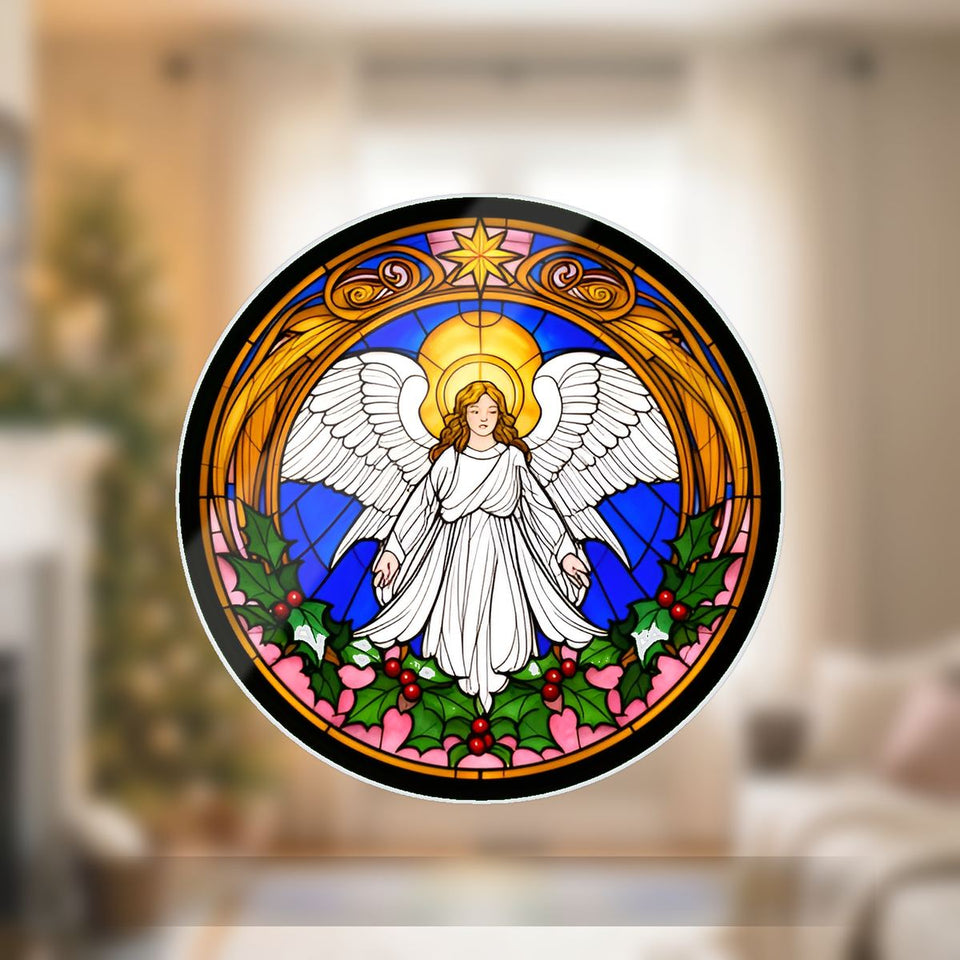 Christmas Angel Halo Circle Wavy Acrylic Suncatcher Ornament