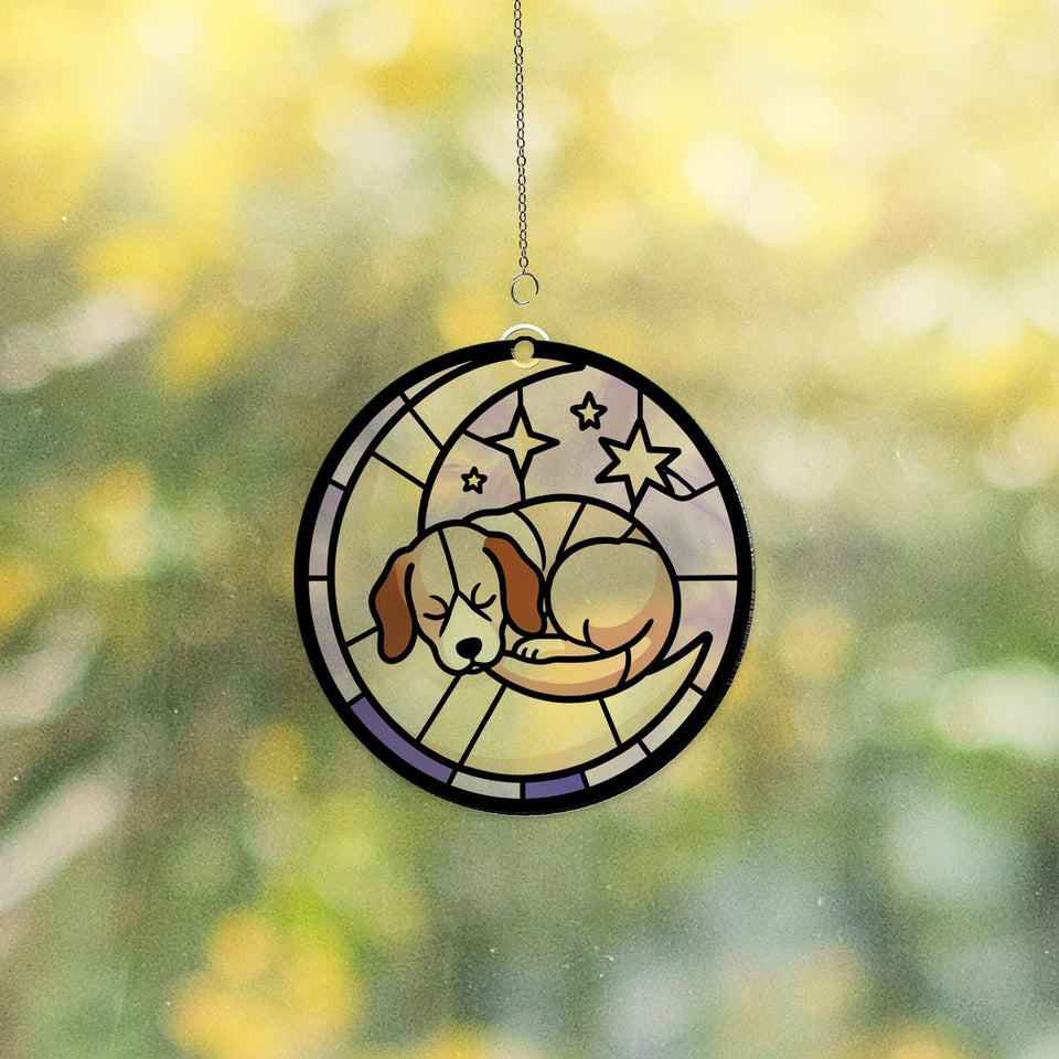 Sleeping Puppy Moon Circle Acrylic Suncatcher