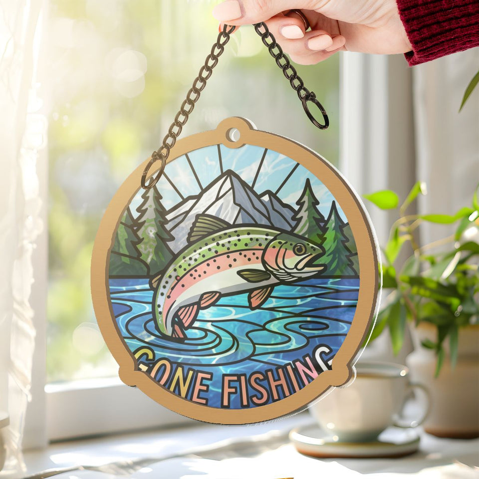 Gone Fishing Trout Circle Window Hanging Suncatcher