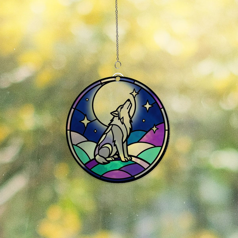 Howling Wolf Moon Circle Acrylic Suncatcher