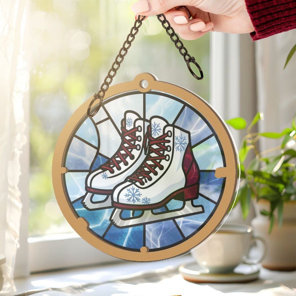 Ice Skates Snowflake Circle Window Hanging Suncatcher