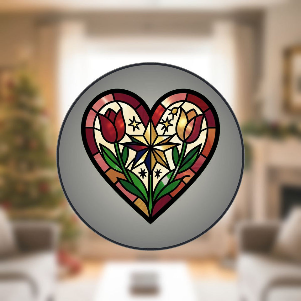 Nordic Folk Heart Wreath Stained Glass Suncatcher