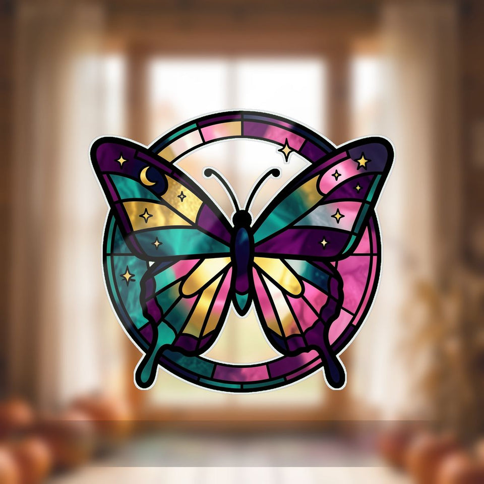 Celestial Butterfly Moon Circle Wavy Acrylic Suncatcher Ornament
