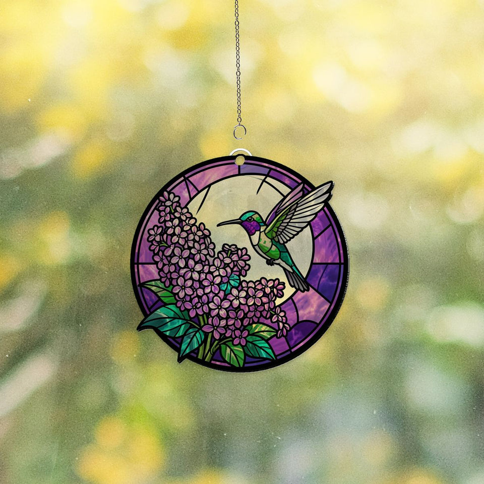Hummingbird Lilac Moon Circle Acrylic Suncatcher