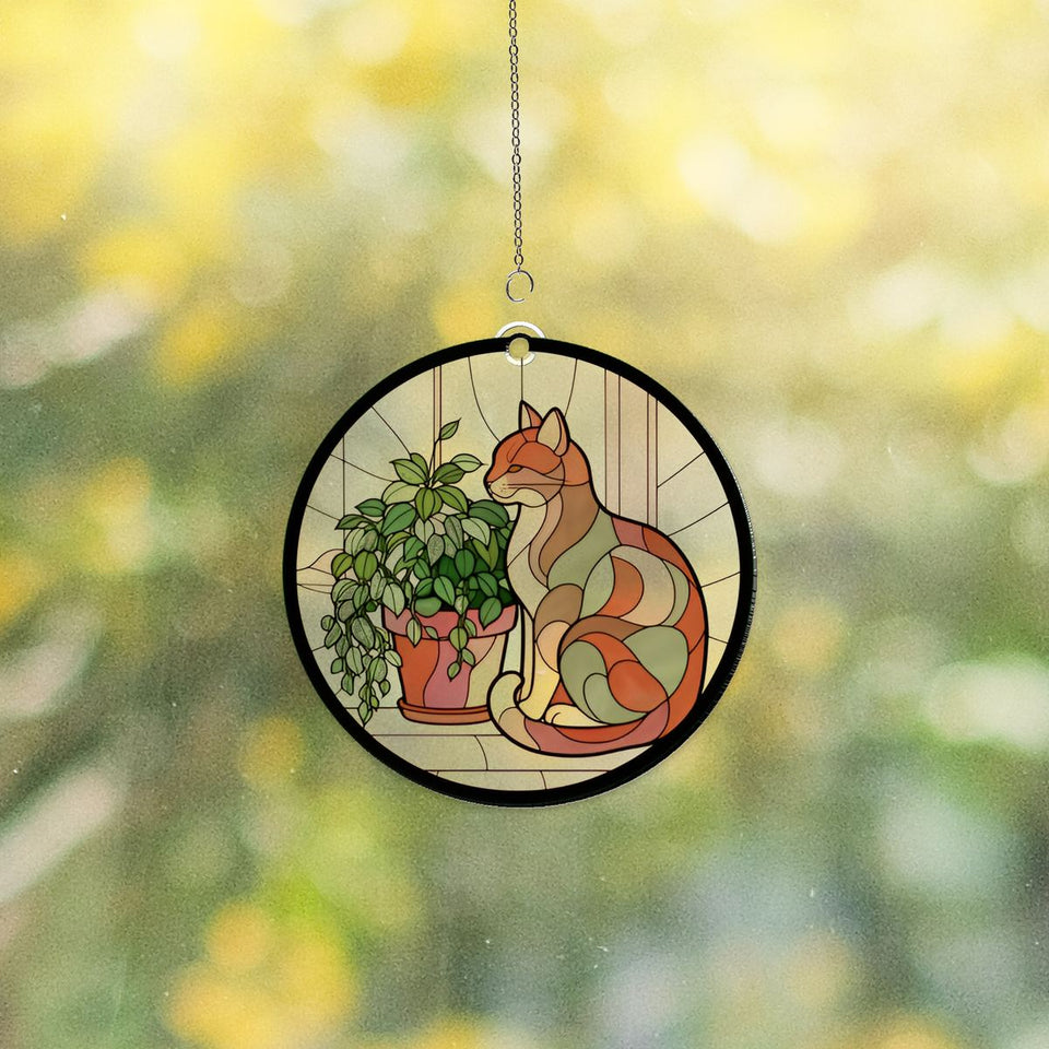 Cozy Cat Plant Window Acrylic Suncatcher