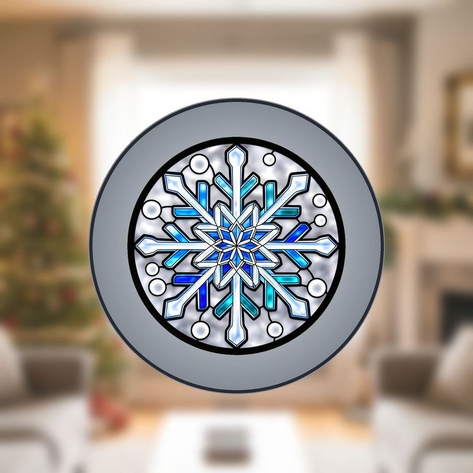 Frosted Snowflake Circle Stained Glass Suncatcher