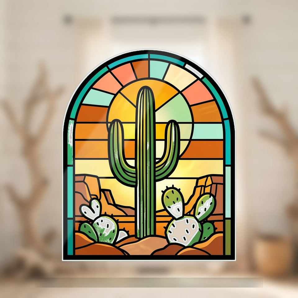 Desert Saguaro Sunset Arch Wavy Acrylic Suncatcher Ornament