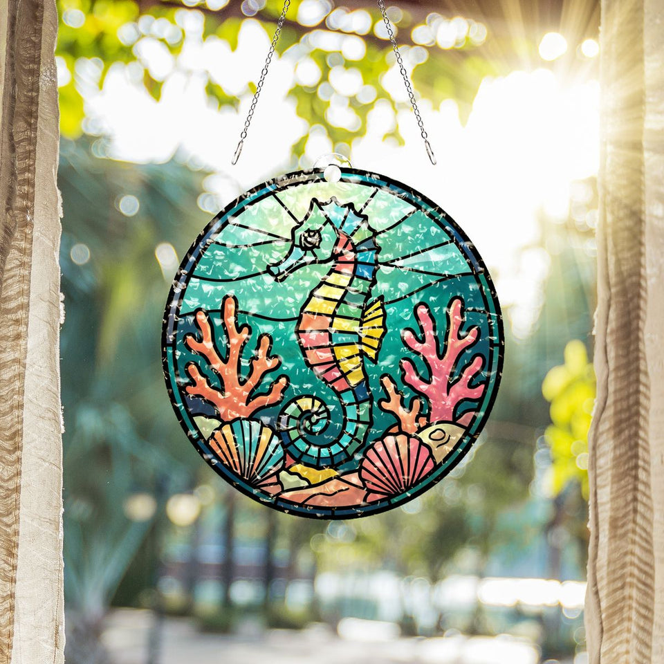 Seahorse Coral Reef Circle Water Ripple Suncatcher