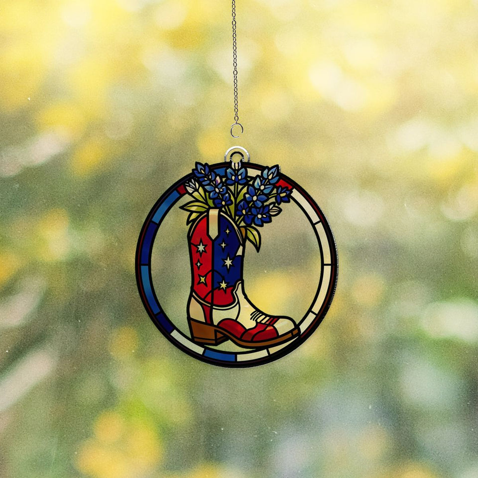 Americana Cowboy Boot Circle Acrylic Suncatcher