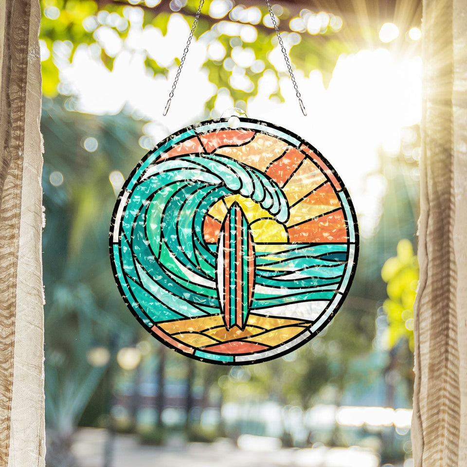 Surfboard Wave Circle Water Ripple Suncatcher