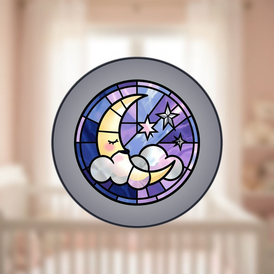 Sleepy Moon Cloud Circle Stained Glass Suncatcher