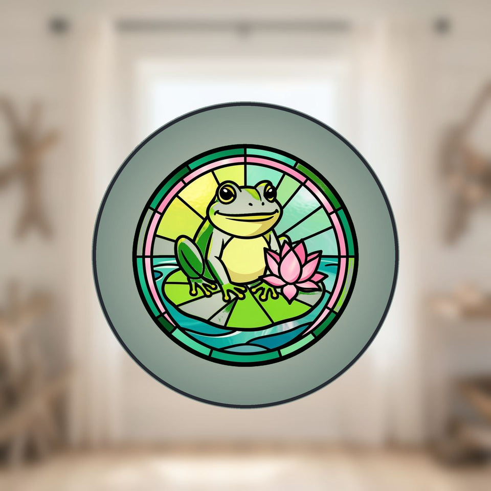 Frog Lily Pad Circle Stained Glass Suncatcher