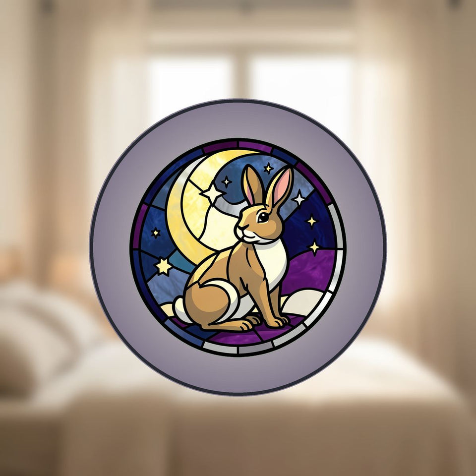 Moon Gazing Hare Circle Stained Glass Suncatcher
