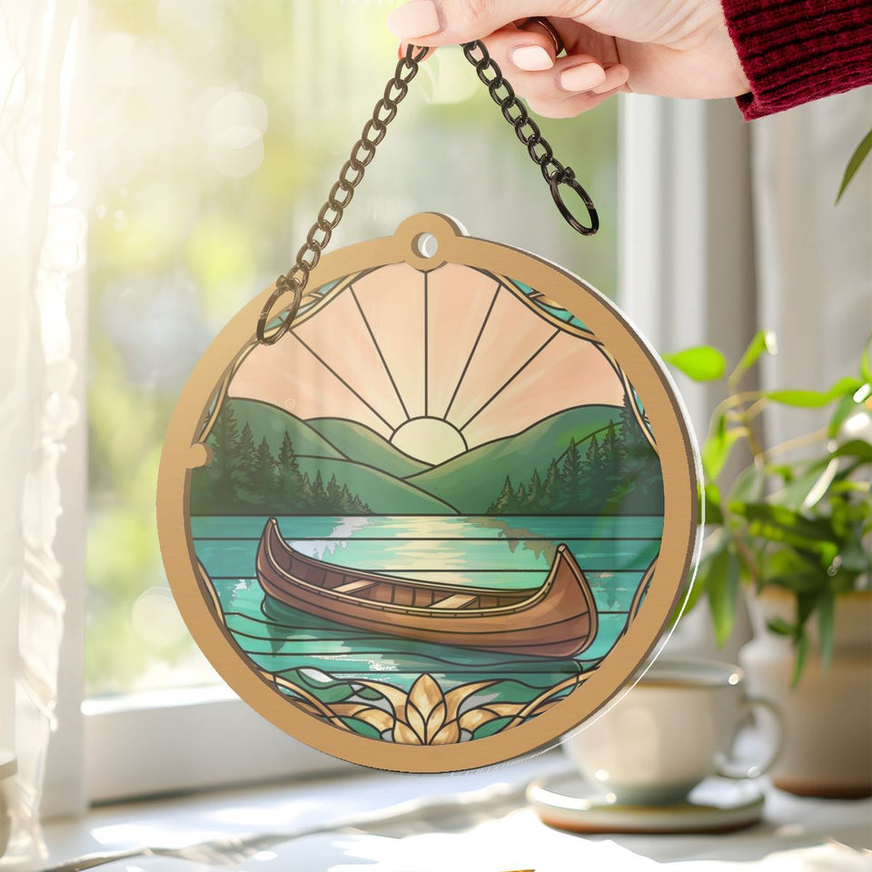 Canoe Lake Sunrise Circle Window Hanging Suncatcher