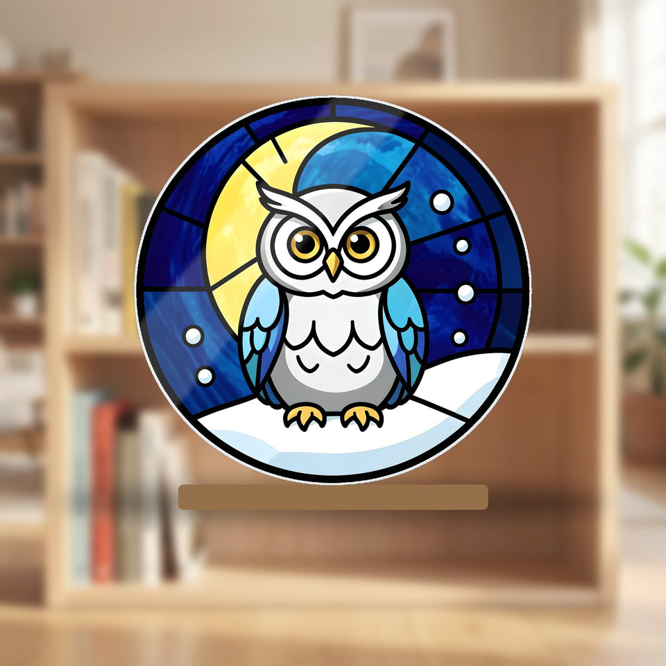 Snowy Owl Winter Moon Bookshelf Sign