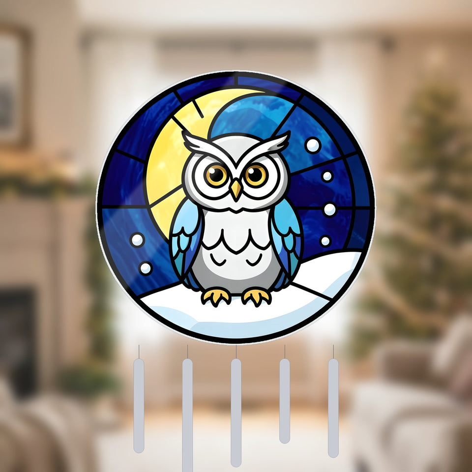 Snowy Owl Winter Moon Suncatcher Wind Chime