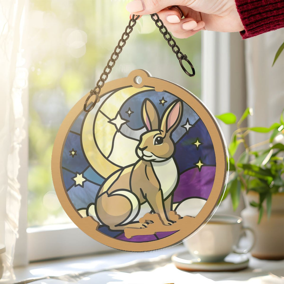 Moon Gazing Hare Circle Window Hanging Suncatcher