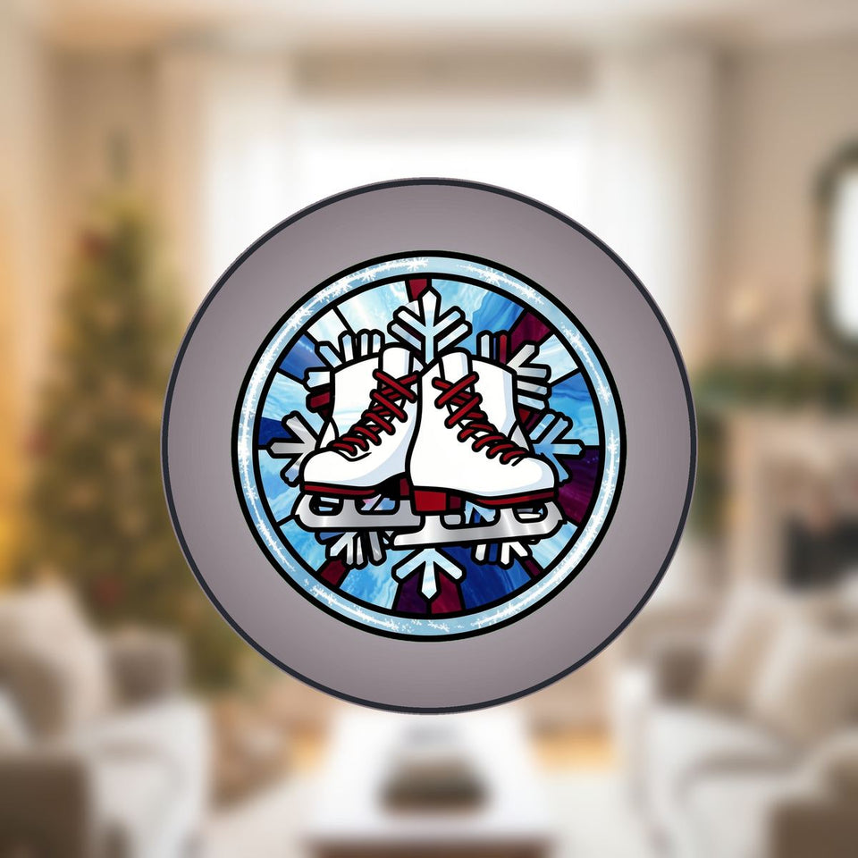 Winter Ice Skates Circle Stained Glass Suncatcher