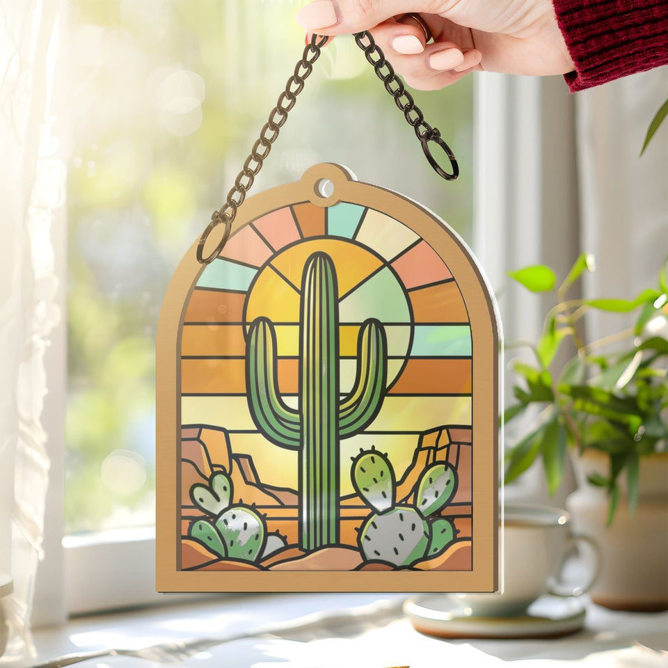 Desert Saguaro Sunset Arch Window Hanging Suncatcher