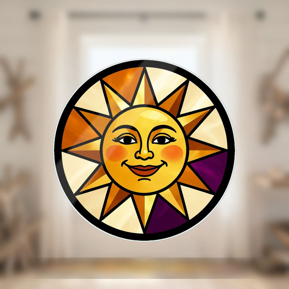 Radiant Sun Face Circle Wavy Acrylic Suncatcher Ornament