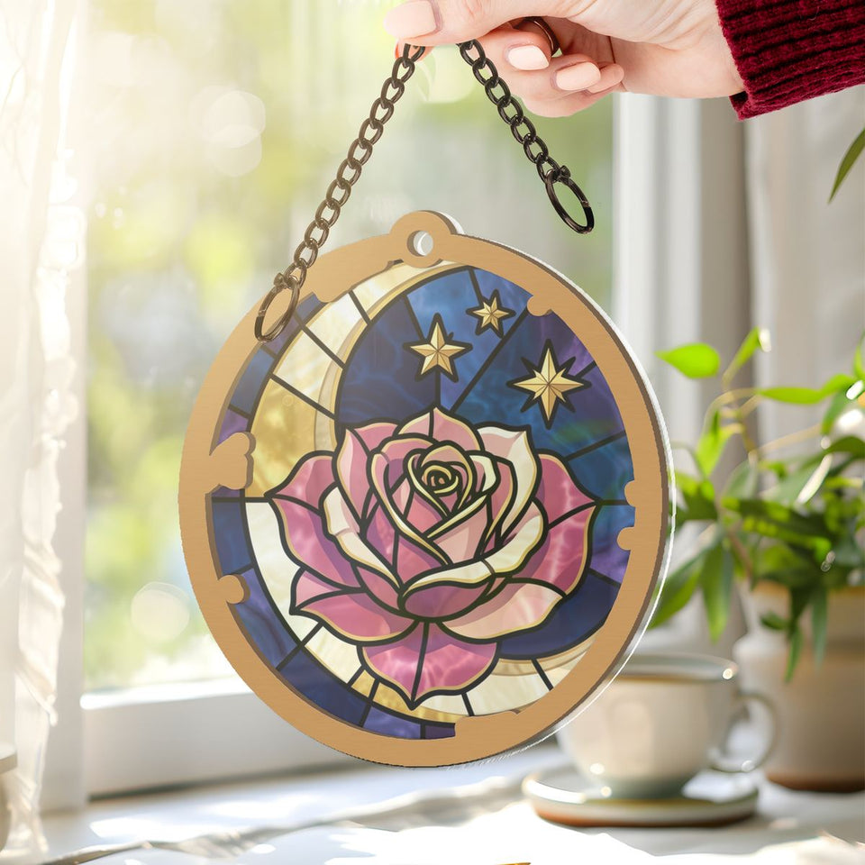 Celestial Rose Moon Circle Window Hanging Suncatcher
