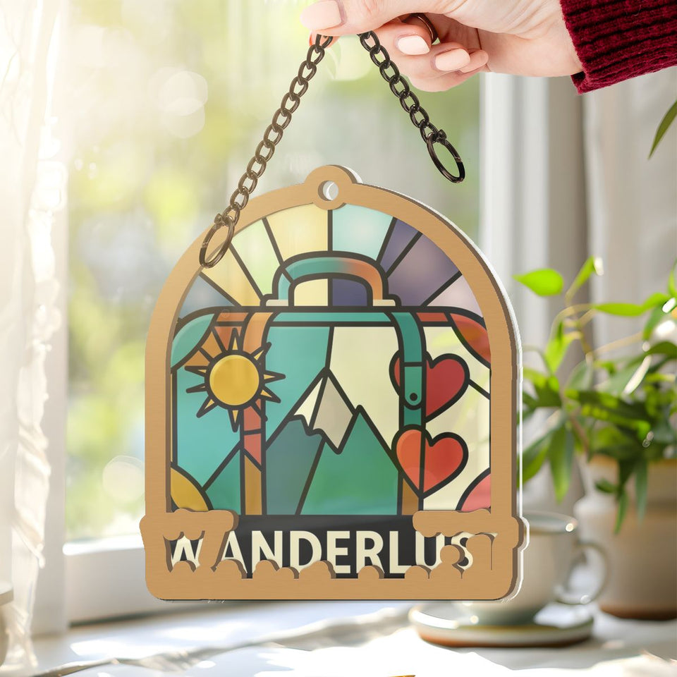 Vintage Suitcase Wanderlust Arch Window Hanging Suncatcher