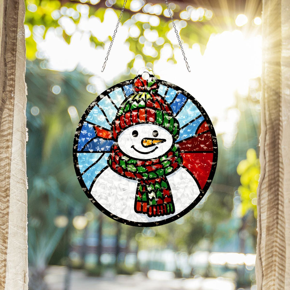 Snowman Scarf Circle Water Ripple Suncatcher