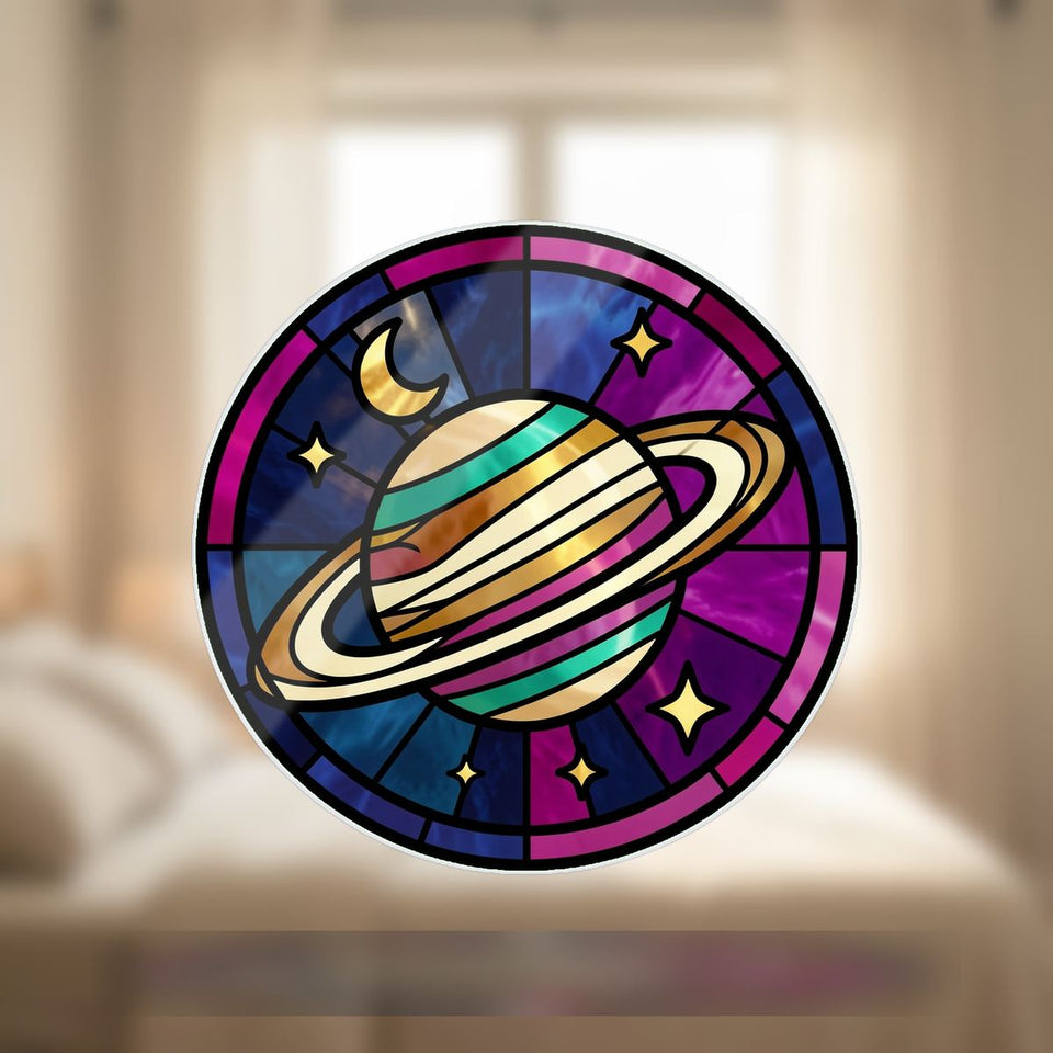 Ringed Planet Stars Circle Wavy Acrylic Suncatcher Ornament