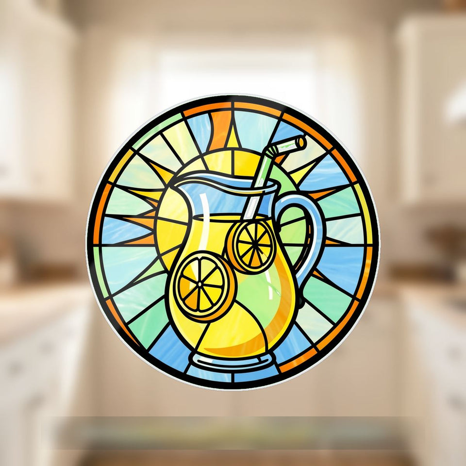 Lemonade Pitcher Summer Circle Wavy Acrylic Suncatcher Ornament