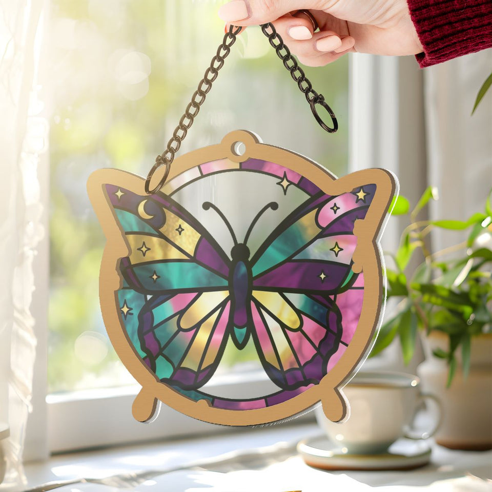 Celestial Butterfly Moon Circle Window Hanging Suncatcher