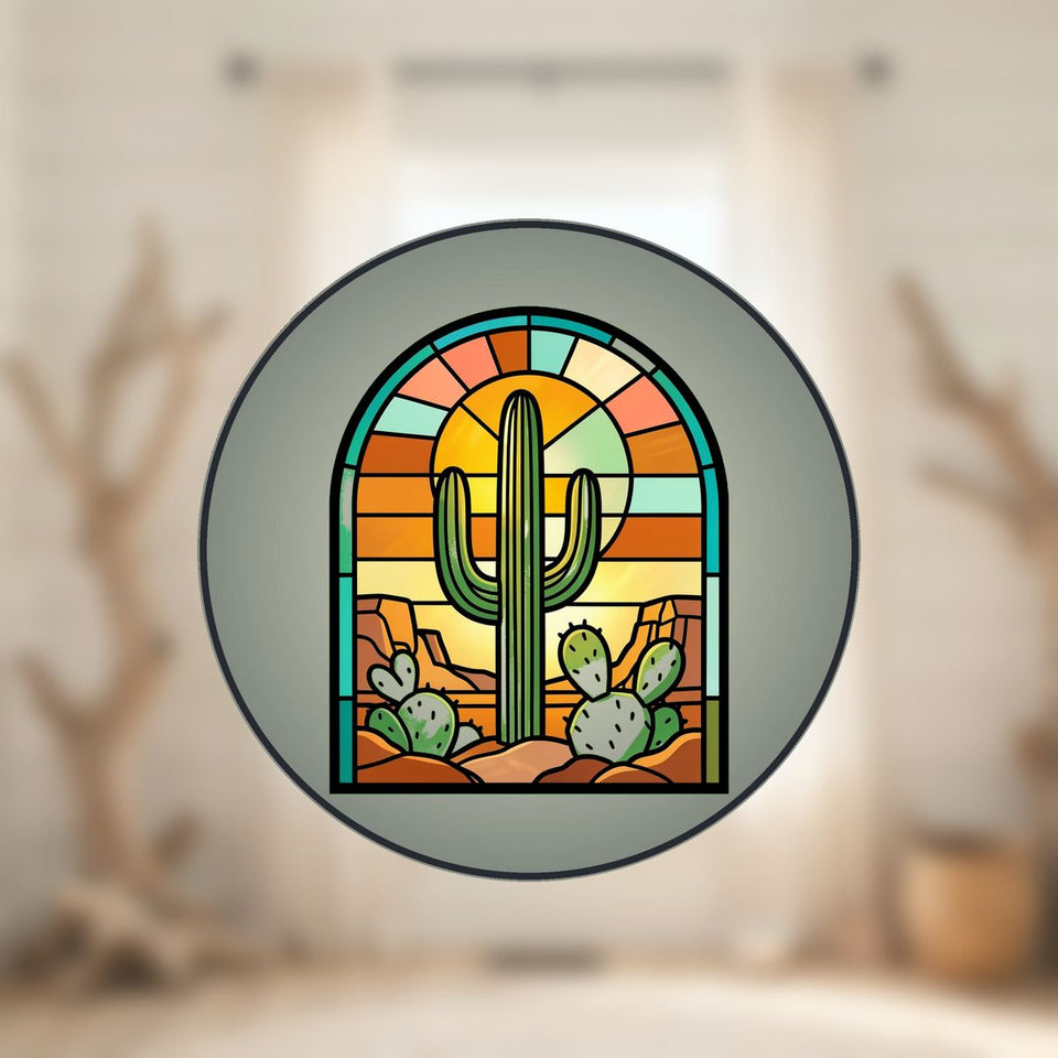 Desert Saguaro Sunset Arch Stained Glass Suncatcher