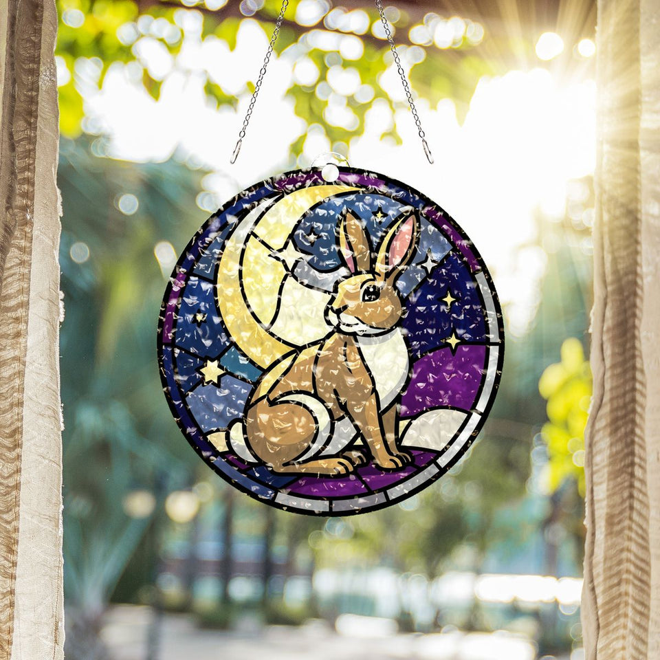 Moon Gazing Hare Circle Water Ripple Suncatcher