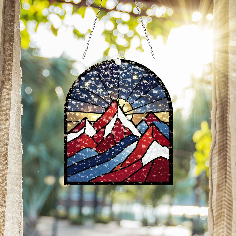 Patriotic Mountain Arch Water Ripple Suncatcher