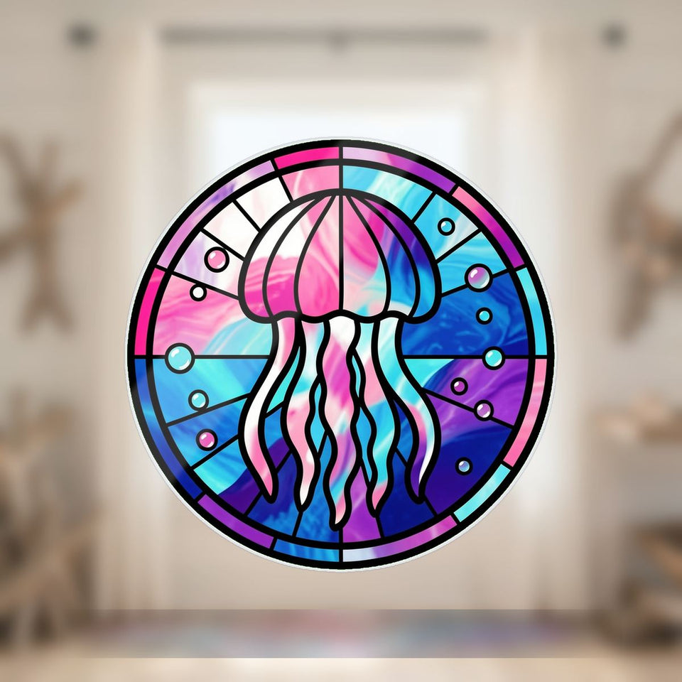 Jellyfish Glow Circle Wavy Acrylic Suncatcher Ornament
