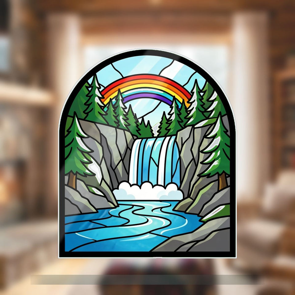 Mountain Waterfall Forest Wavy Acrylic Suncatcher Ornament