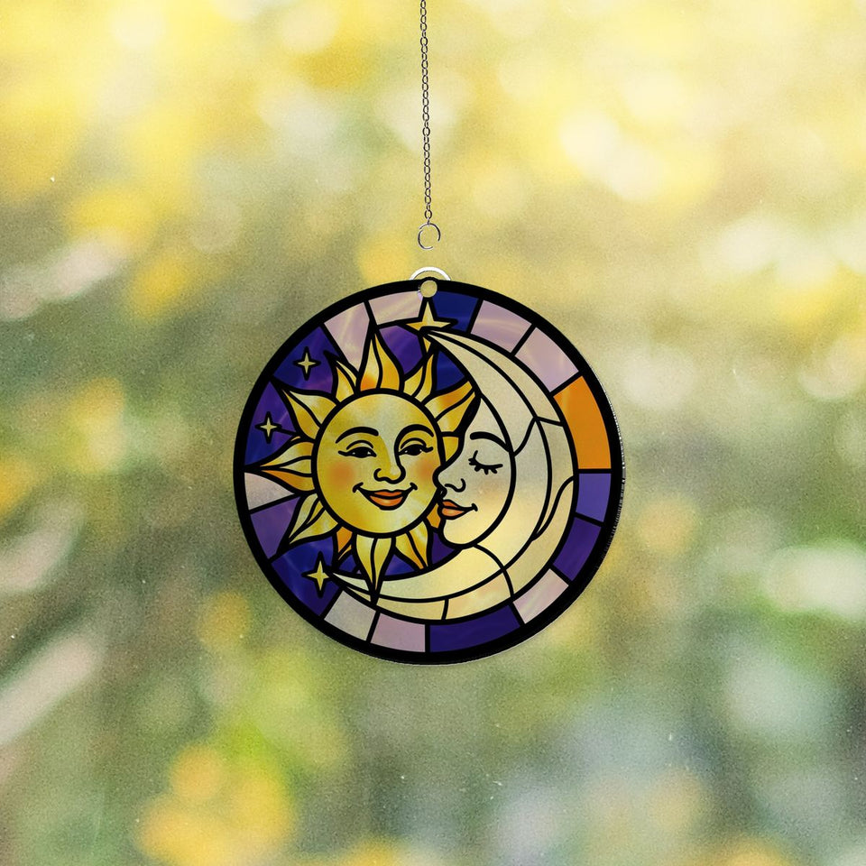 Sun and Moon Embrace Circle Acrylic Suncatcher
